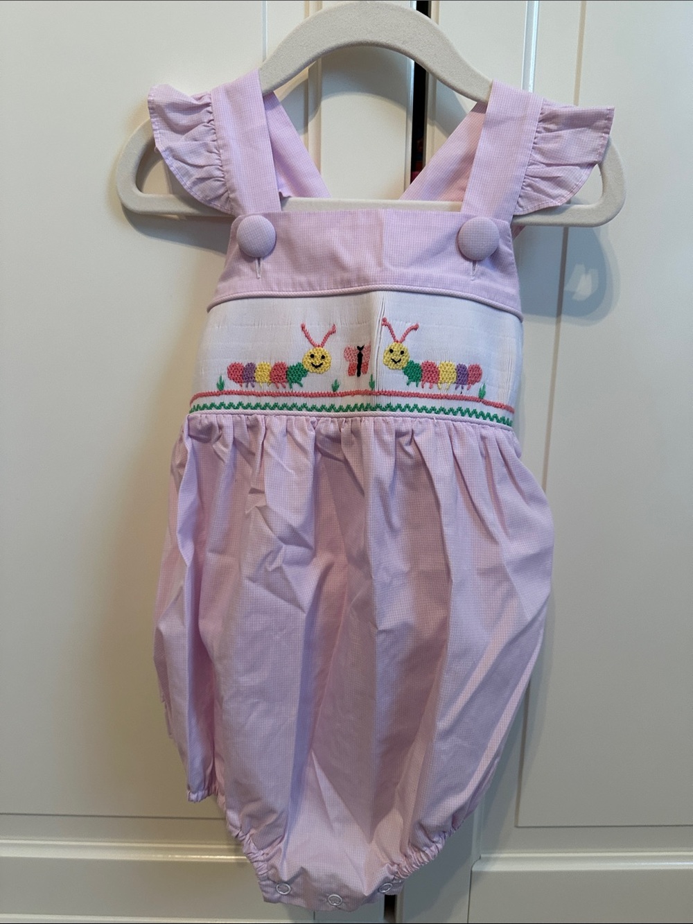 Pink Smocked Caterpillar Bubble Romper